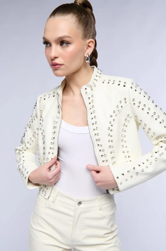 women's coats for glamorous eveningsAZALEA WANG SILVIA STUDDED MOTO JACKET