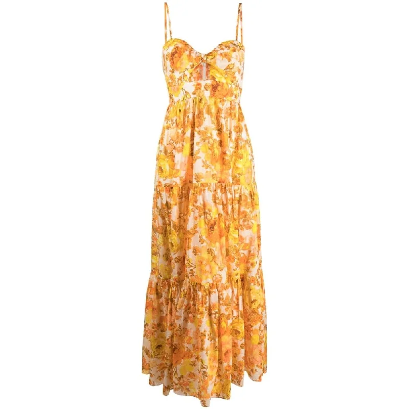 Shift DressZimmermann Raie Tie Front Midi Dress Yellow/Orange Floral