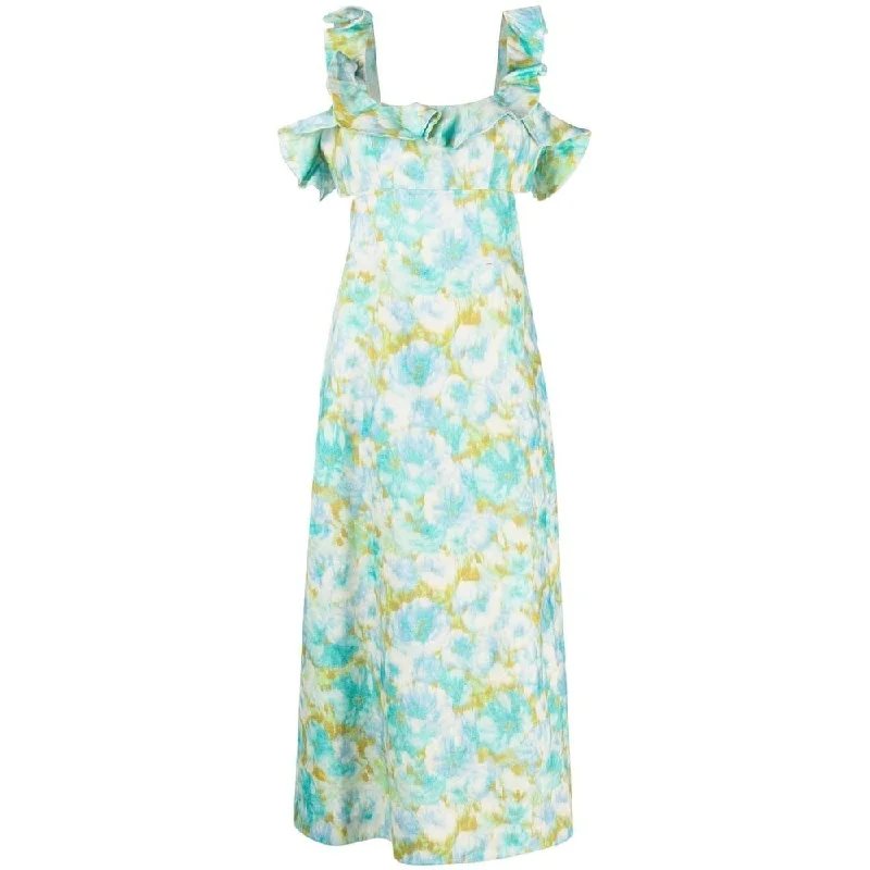 women's smart casual dressesZimmermann High Tide Frilled Midi Aqua Ikat Floral