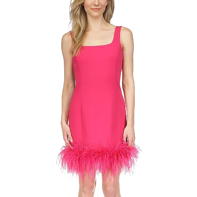 Ball Gown DressMICHAEL Michael Kors Womens Feather Trim Mini Cocktail And Party Dress