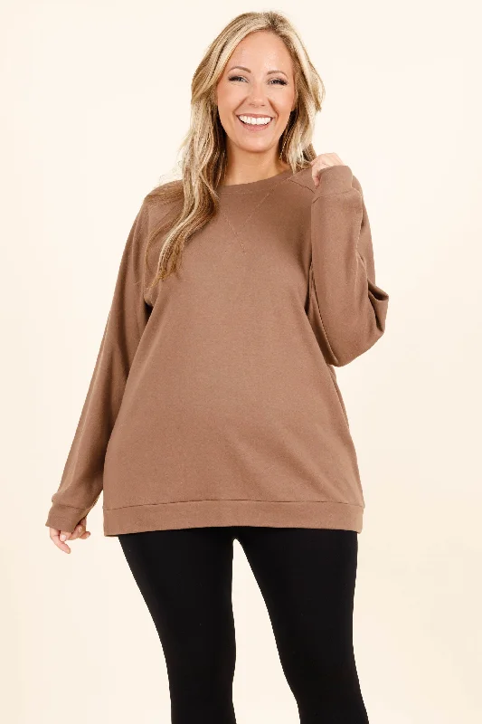 women's tops for those who want to show off their figure in a flattering wayCovered In You Pullover, Mocha