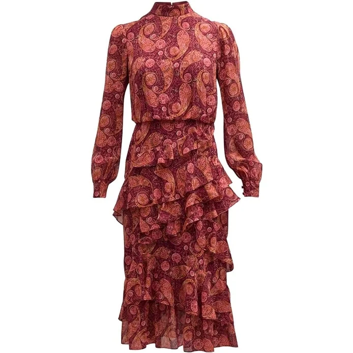 women's limited-edition dressesSALONI Women's Isa Silk Georgette Tiered Ruffle Midi Dress, Ruby Paisley