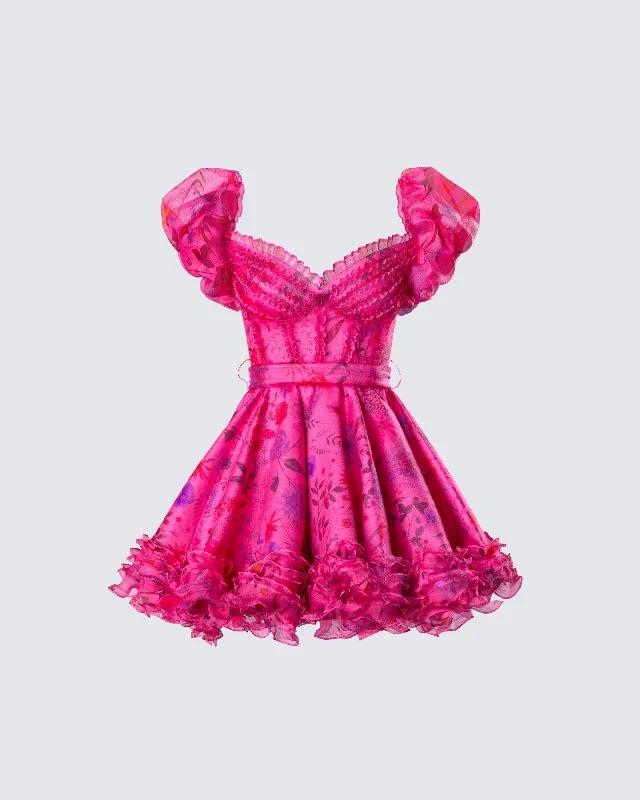 Metallic DressEni Pink Floral Organza Mini Dress