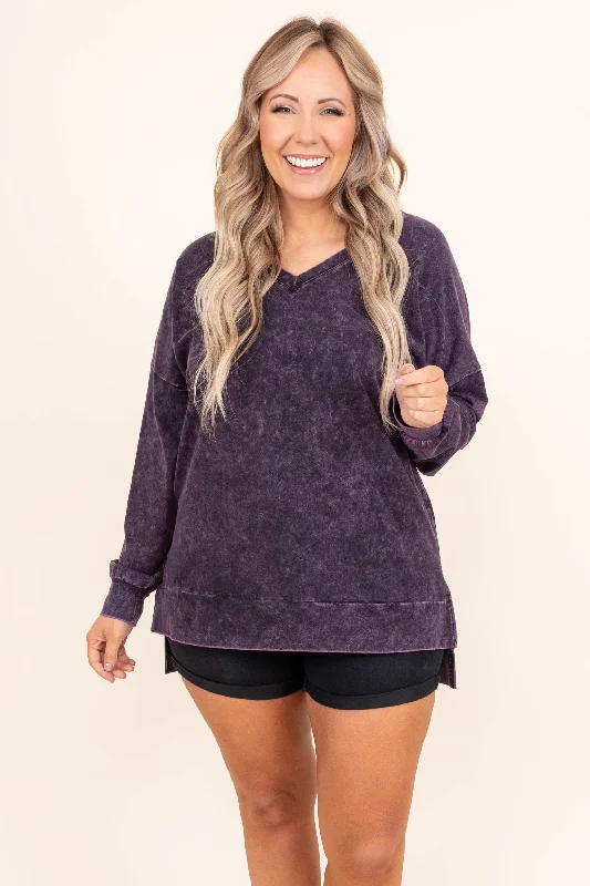 women's tops for those who want to make a fashion statementCome On Over Pullover, Blackberry Mineral Wash