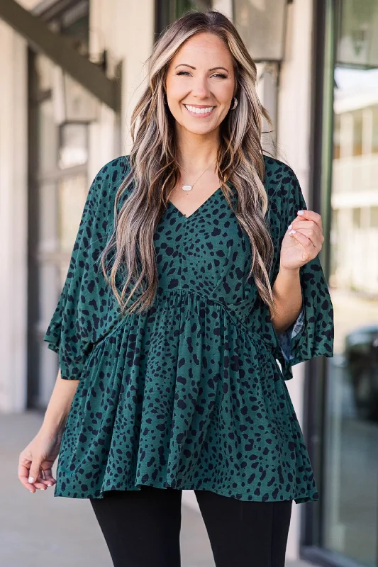 women's tops with embroidery detailsMy Kinda Love Top, Hunter Green