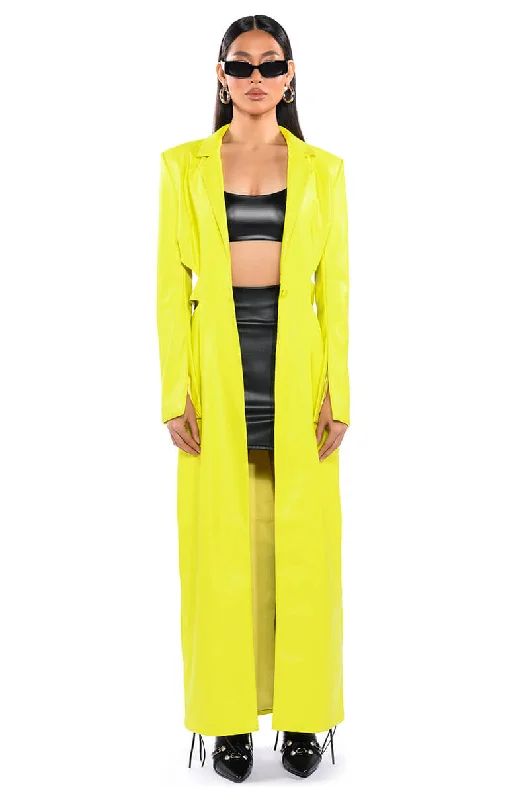 women's coats for formal eventsMORE LIFE YELLOW CUT OUT PLEATHER TRENCH