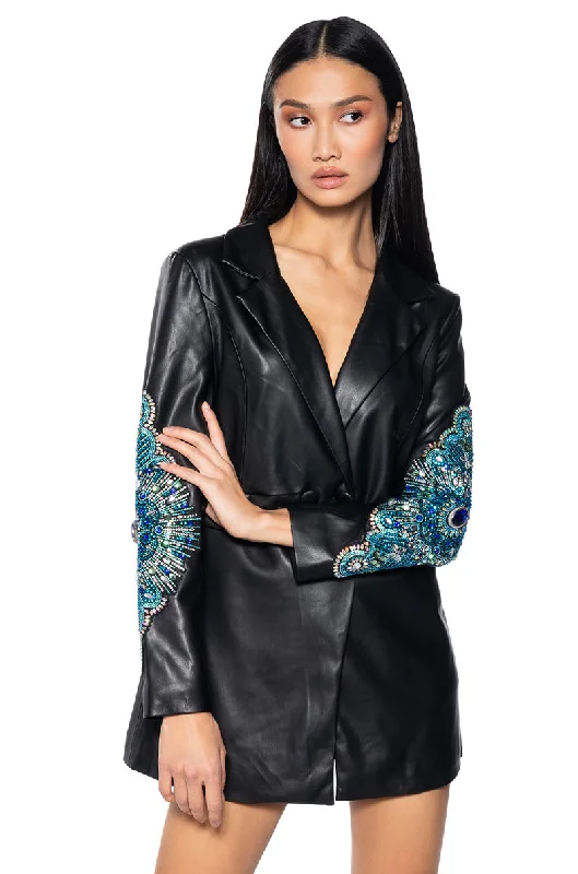 women's stylish coatsAXELLE PU BLAZER WITH EMBELLISHMENTS