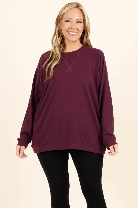 women's tops for fashion-conscious professionalsCovered In You Pullover, Dark Plum