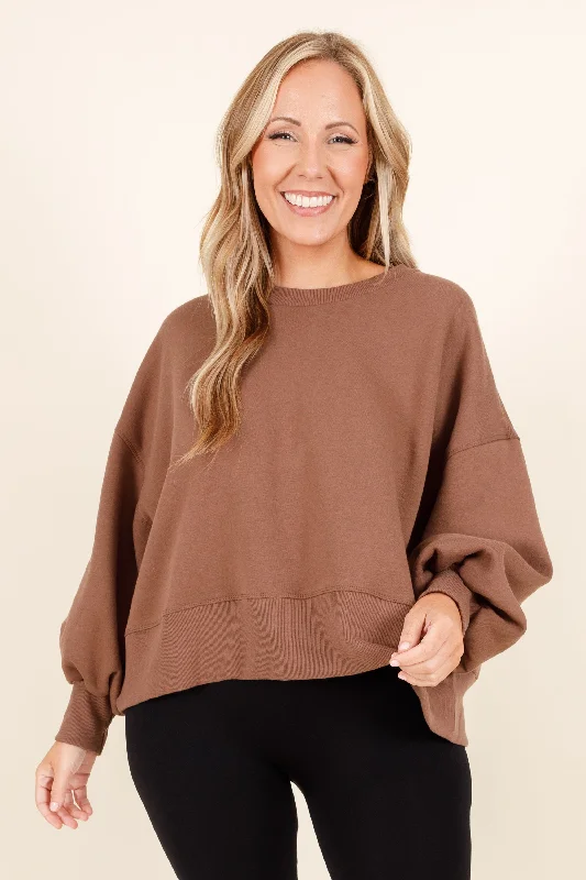 trendy women's topsFeeling Free Pullover, Mocha