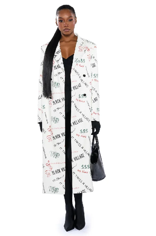 women's coats with removable fur liningsBLACK VILLAGE FOUNDATION LOGO PU TRENCH