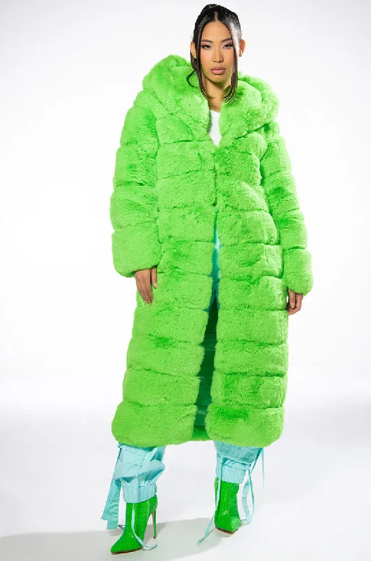 peacoats for womenAZALEA WANG LIME CRIME FAUX FUR TRENCH