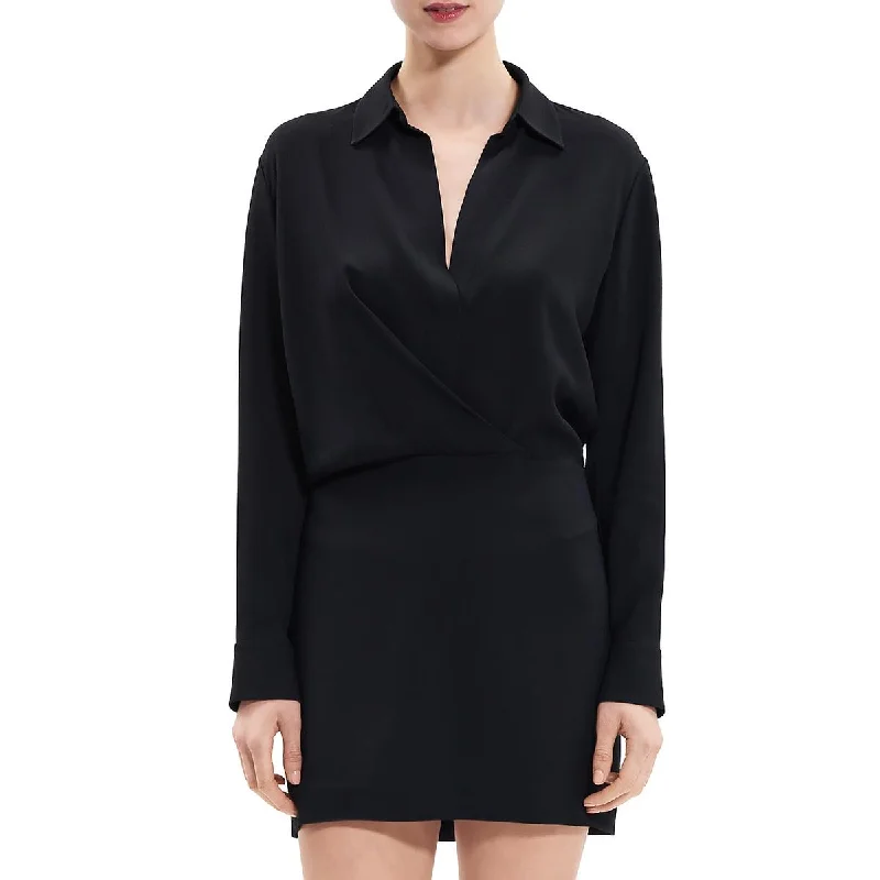 women's high-end dressesTheory Womens Faux Wrap Mini Shirtdress