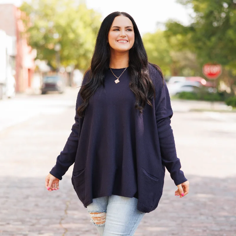 women's tops for those who want to create outfits that are both unique and memorableSnow Whispers Tunic, Navy