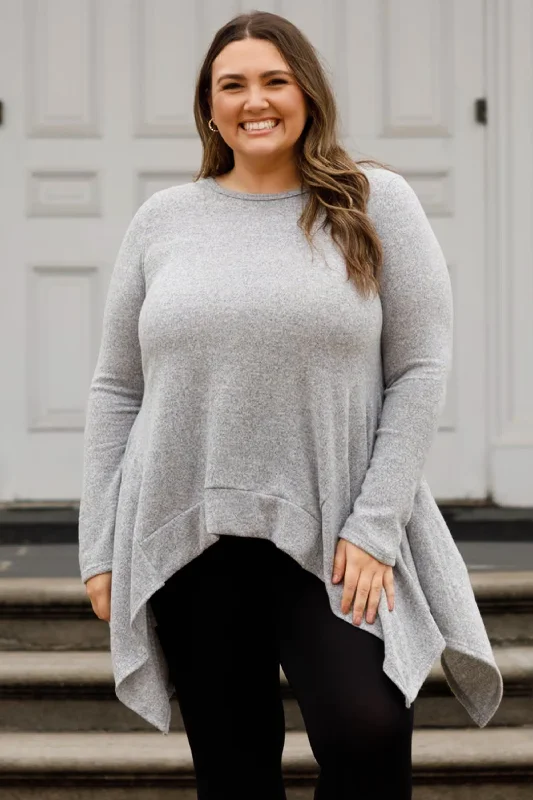 women's tops with spaghetti straps and deep V-necksPoint Me In That Direction Tunic, Heather Gray