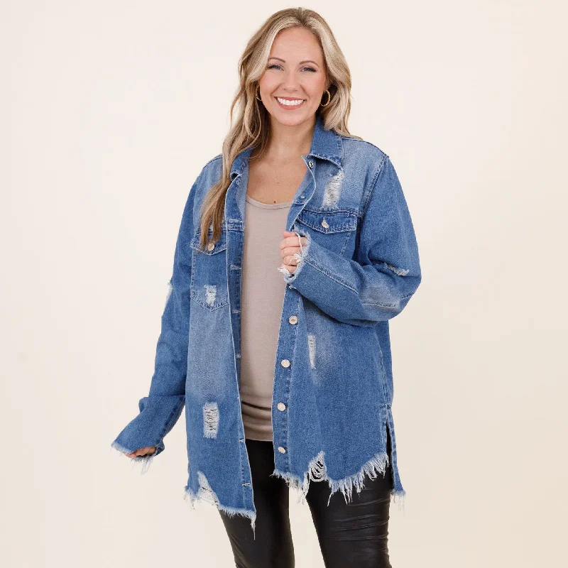 women's tops with lace-up frontsHoping To Love You Jacket, Medium Wash