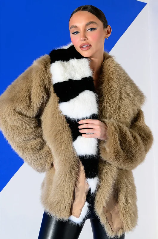 women's coats with asymmetrical hemsOVERSIZE SOFT FAUX FUR STRIPE JACKET