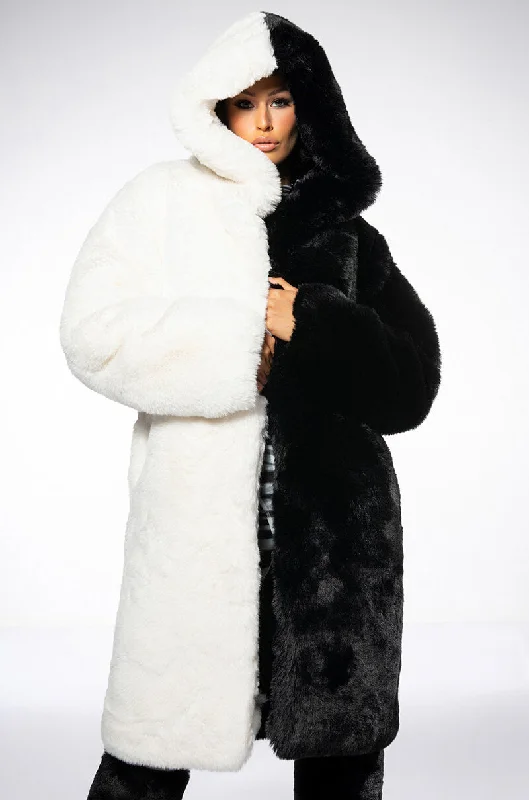 women's coats for minimalist aestheticsHALF HALF BDUBS FAUX FUR COAT