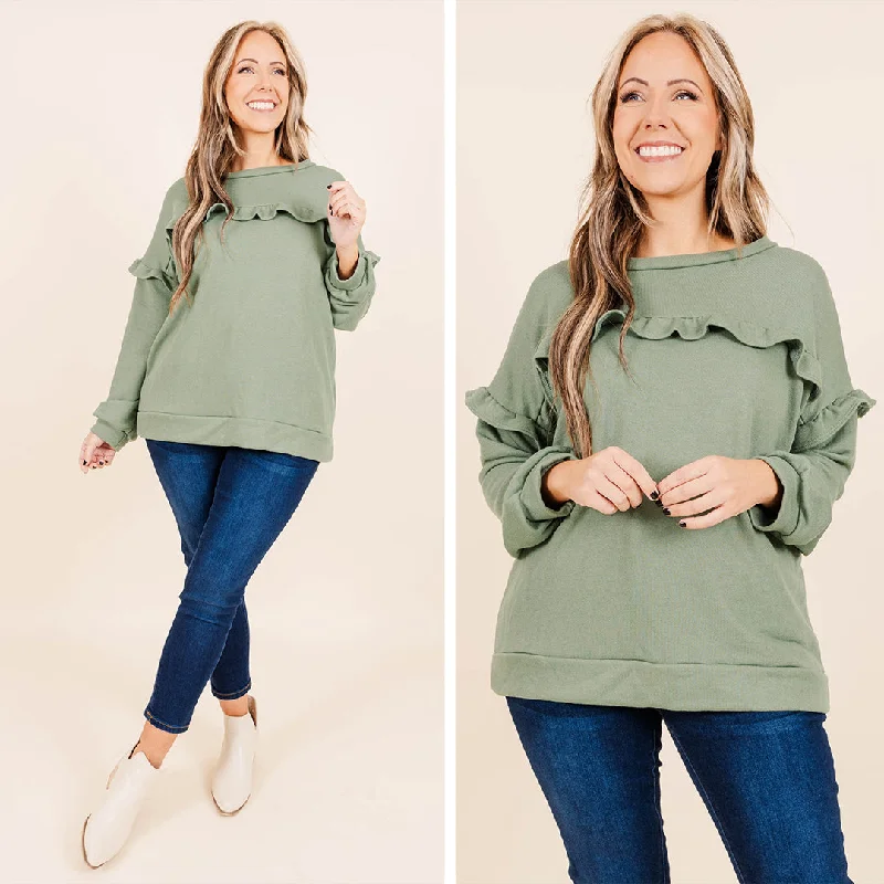 women's tops for those who want to show off their figure in a flattering wayToffee Kisses Pullover, Sage