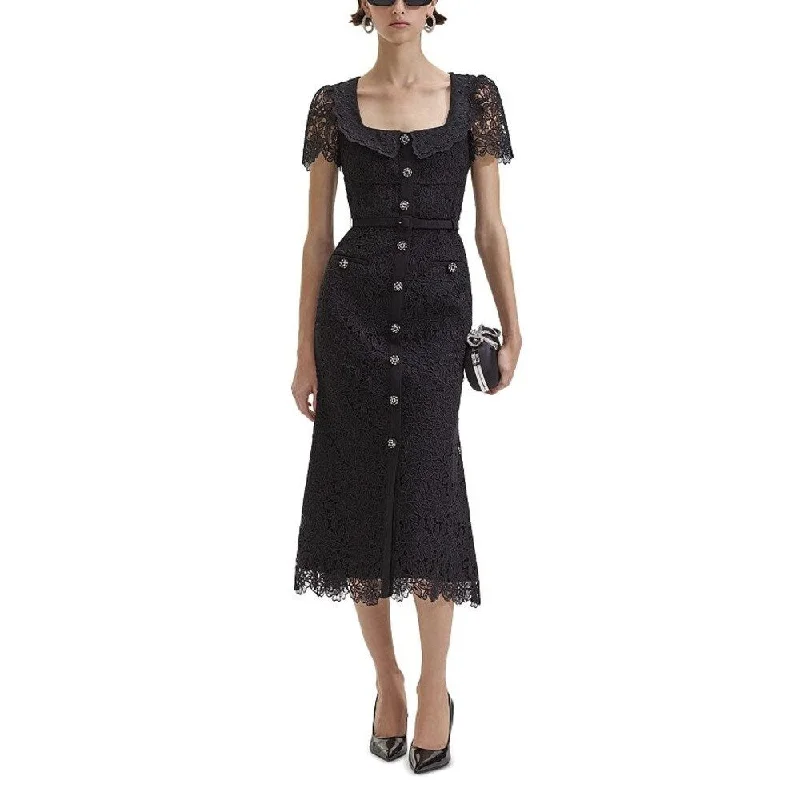 women's machine-washable dressesSelf Portrait Women's Black Giupure Lace Midi Dress