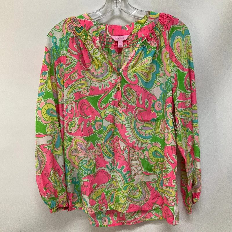 elegant women's topsTop Long Sleeve By Lilly Pulitzer In Green & Pink, Size: Xs