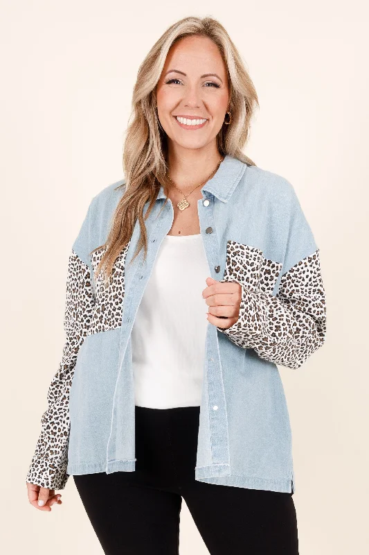 women's tops with spaghetti straps and deep V-necksDenim Day Shacket, Denim Chambray