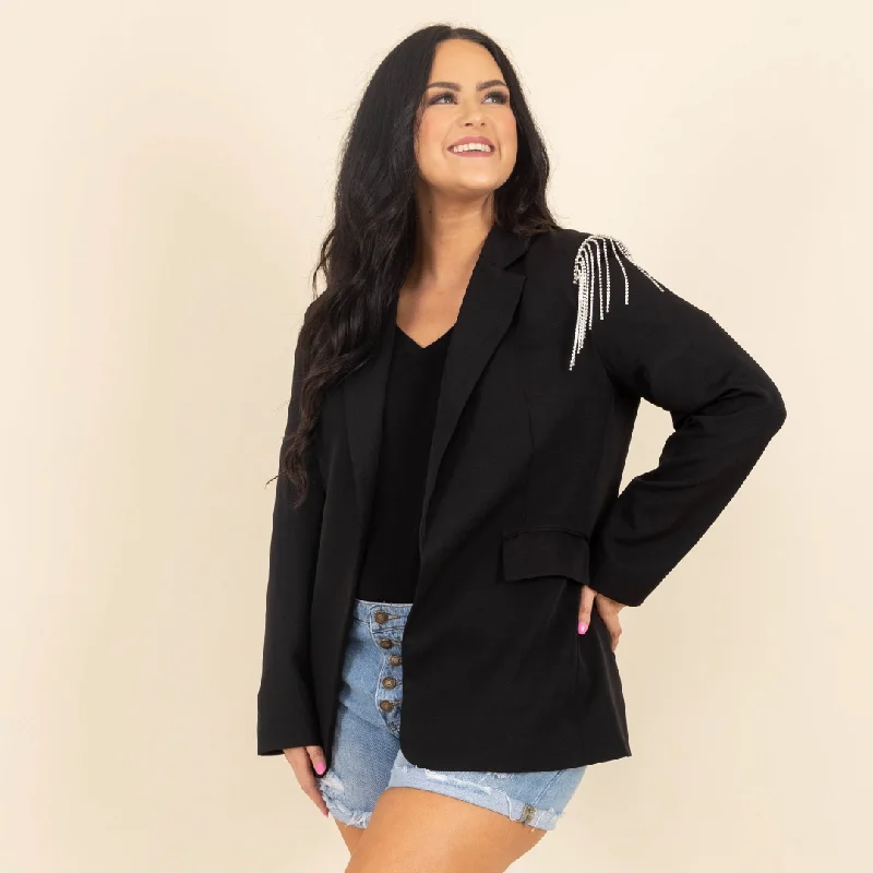 women's tops for those who want to add a touch of elegance and sophistication to their everyday wearGlam And Glitz Blazer, Black