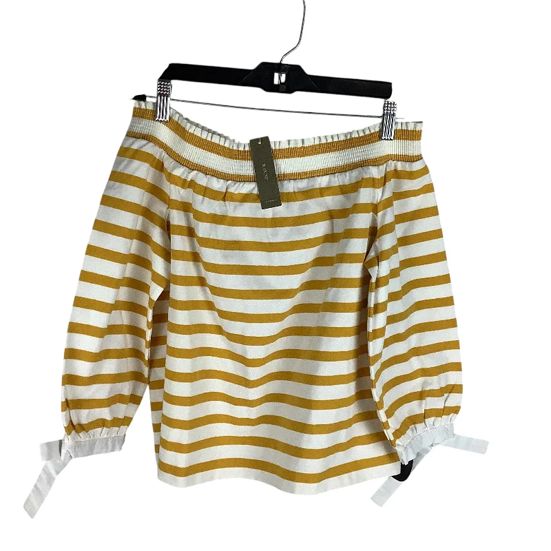 women's tops for picnics in the parkTop Long Sleeve By J. Crew In White & Yellow, Size: Xs