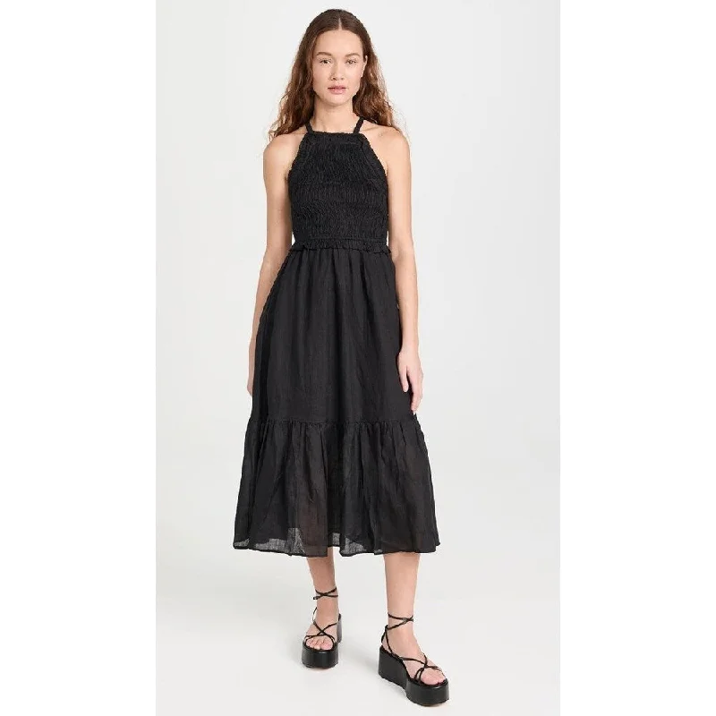 women's easy-to-wear dressesSea Women's Cole Smocked Ramie Midi Dress, Black