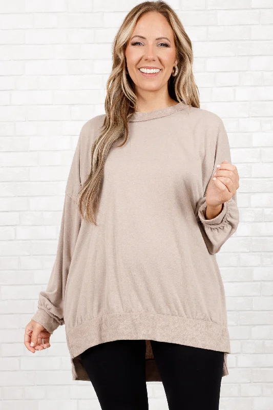 women's tops made from cottonGushing Gal Pullover, Taupe