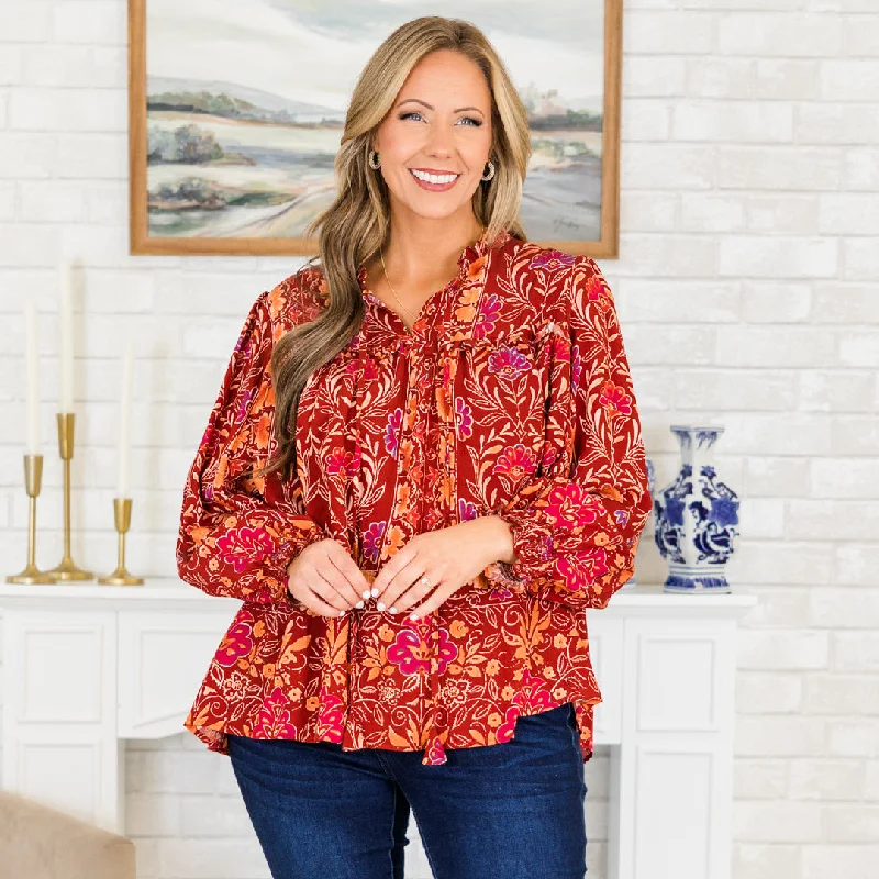 women's tops for glamorous eveningsLife On The Ranch Top, Red Multi