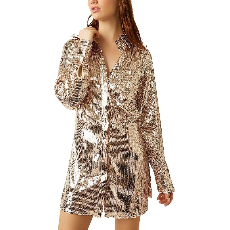 Metallic DressFree People Womens Sophie Sequined Mini Shirtdress