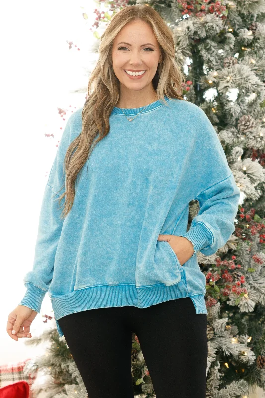 women's tops with spaghetti straps and deep V-necksComfy And Cozy Pullover, Deep Sky