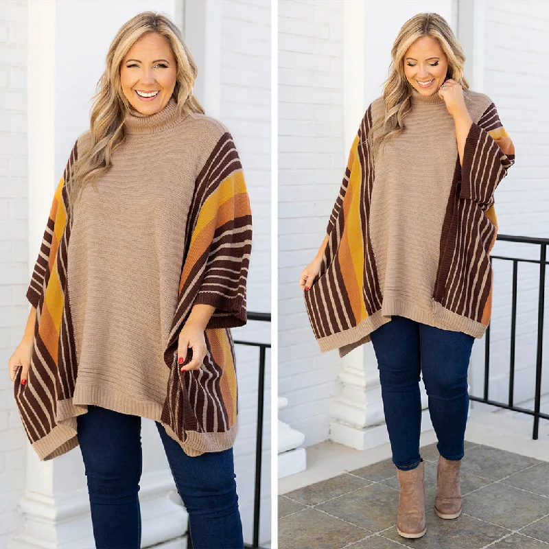 women's tops with spaghetti straps and deep V-necksFeeling Wonderstruck Poncho, Taupe