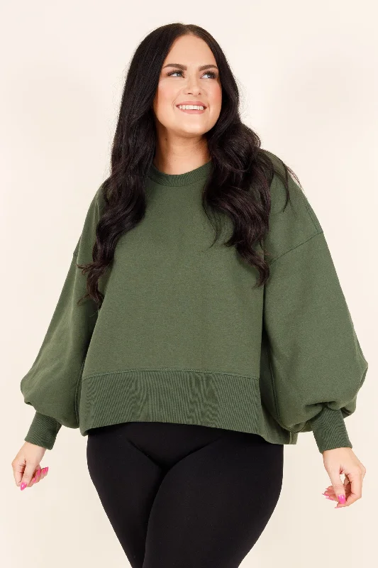 women's tops with beading accentsFeeling Free Pullover, Army Green