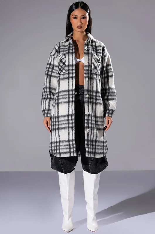 women's coats for winter weddingsLONG PLAID LINED SHACKET