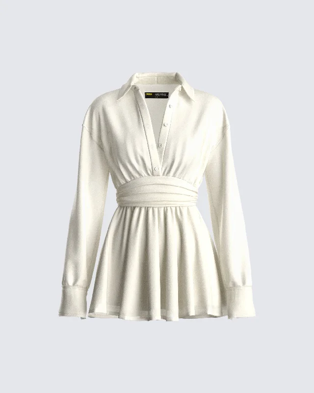 women's wrinkle-resistant dressesAmara Ivory Mini Shirt Dress