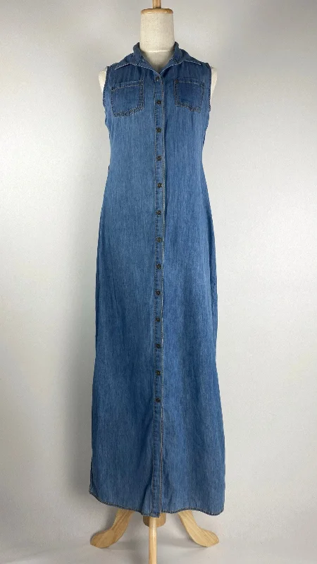 women's body-skimming dressesSleeveless Denim Button Up Maxi Dress