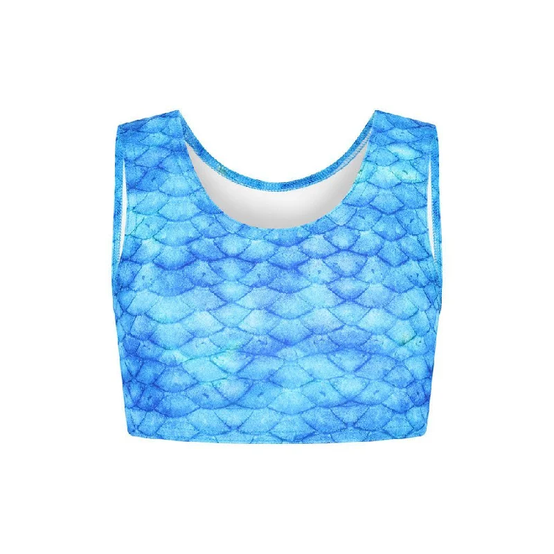 Glittery Female SwimwearFrozen Aqua Mermaid Crop Top