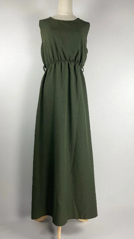 women's fair-trade dressesSleeveless Fully Lined Cinched Waist Maxi Dress, Green