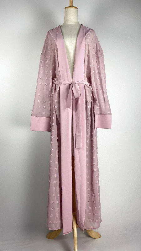 women's empire-line dressesLong Sleeve Sheer Open Maxi Cardigan, Pink