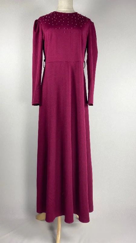 women's high-end dressesLong Sleeve Maxi Dress with Pearls, Pink