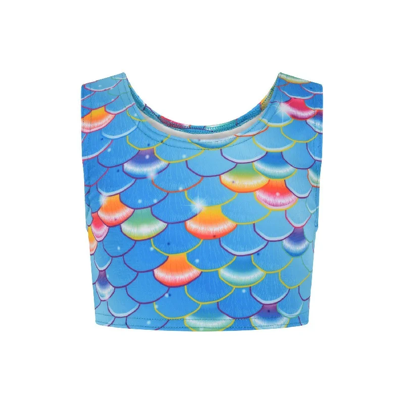 Quick-Dry Cover-Up FemalePacific Rainbow Mermaid Crop Top