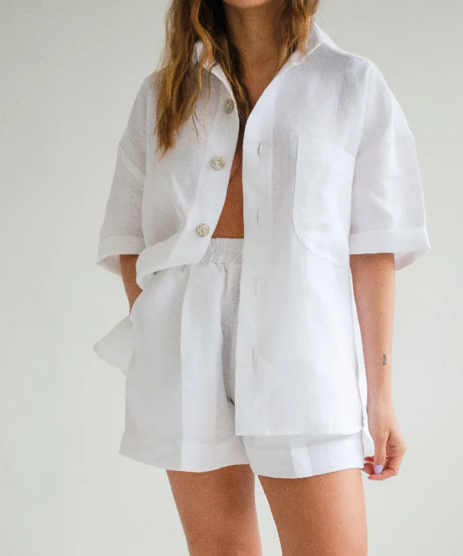 women's tops for summer festivalsDancer Linen Shirt - White