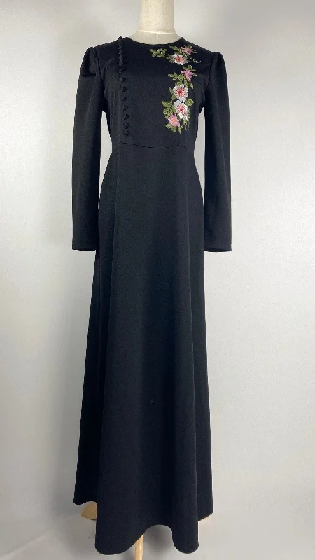 women's glam dressesLong Sleeve Maxi Dress with Flower Embroidery, Black