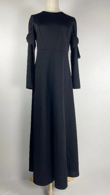 women's vintage dressesLong Sleeve Maxi Dress with Ties on Sleeves, Black