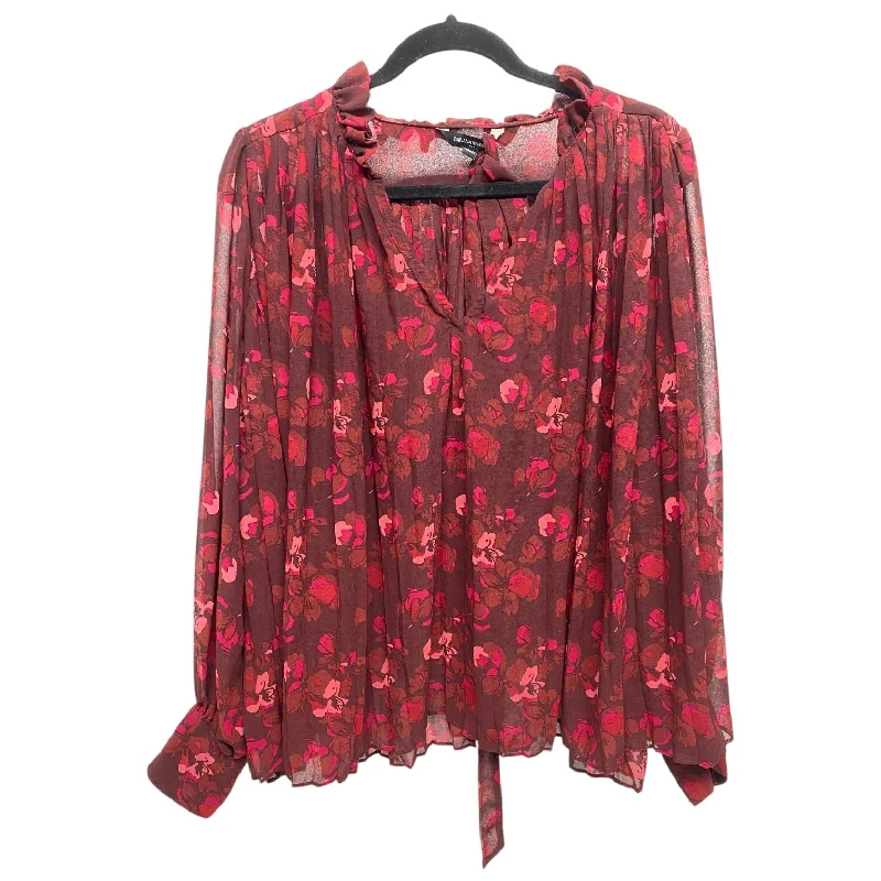 women's tops with ruffled hemsBlouse Long Sleeve By Banana Republic In Pink & Red, Size: L