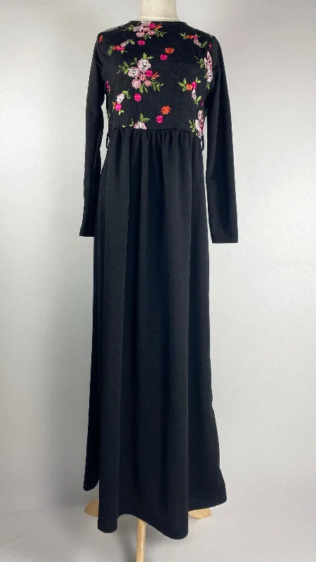 women's made-to-order dressesLong Sleeve Maxi Dress with Flower Embroidery, Black