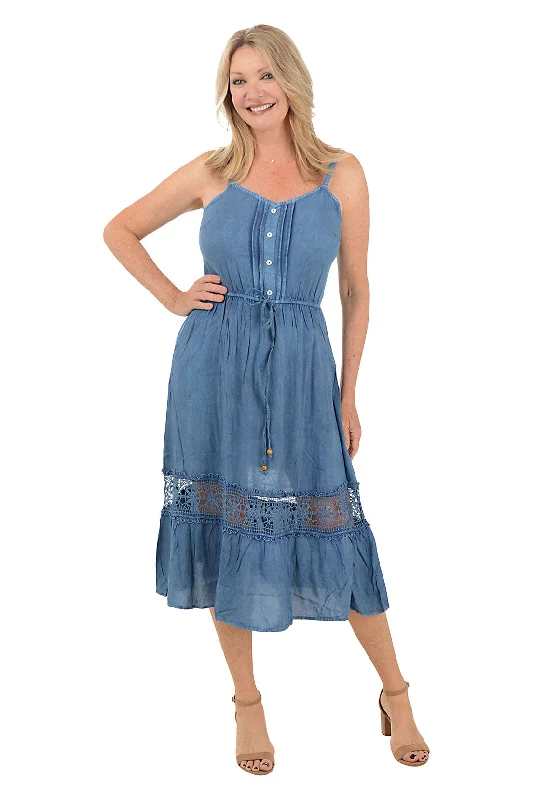 women's made-to-order dressesLacy Denim Tie-Waist Sleeveless Dress