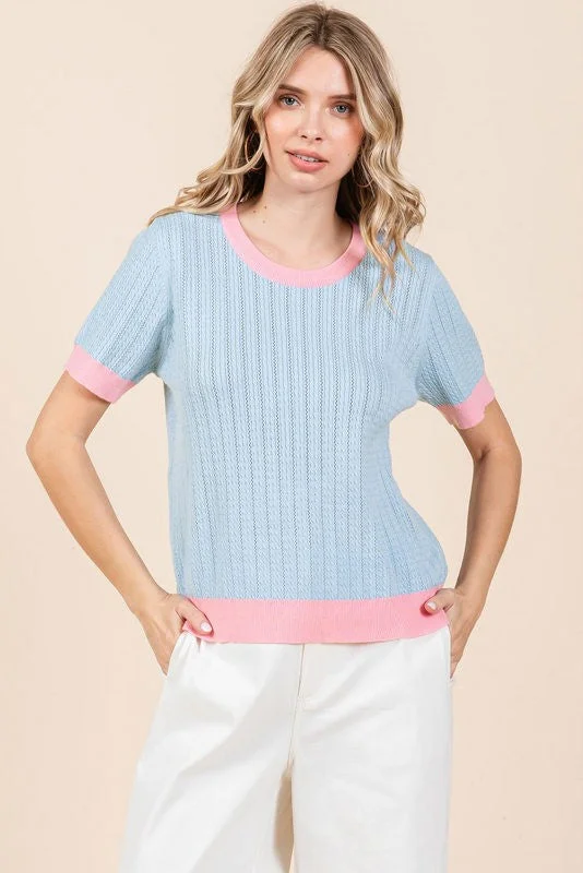 Button-Down DressCool Knit Blue Textured Top