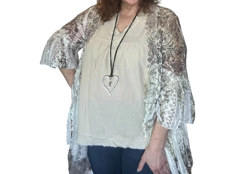 Soft Thick Cashmere SweatersDanielle Lace Cardigan In Taupe/brown